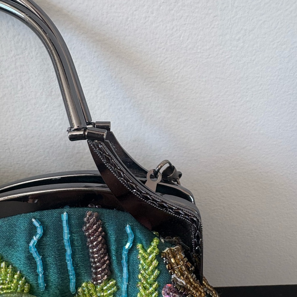 Beaded Floral Evening Bag Green Crossbody Purse - Picture 9 of 10